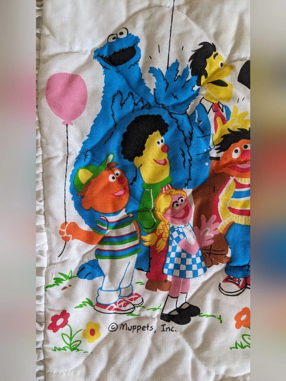 Sesame Street Ruffled Pillow Cover Vintage Bert's Pigeon Circus
